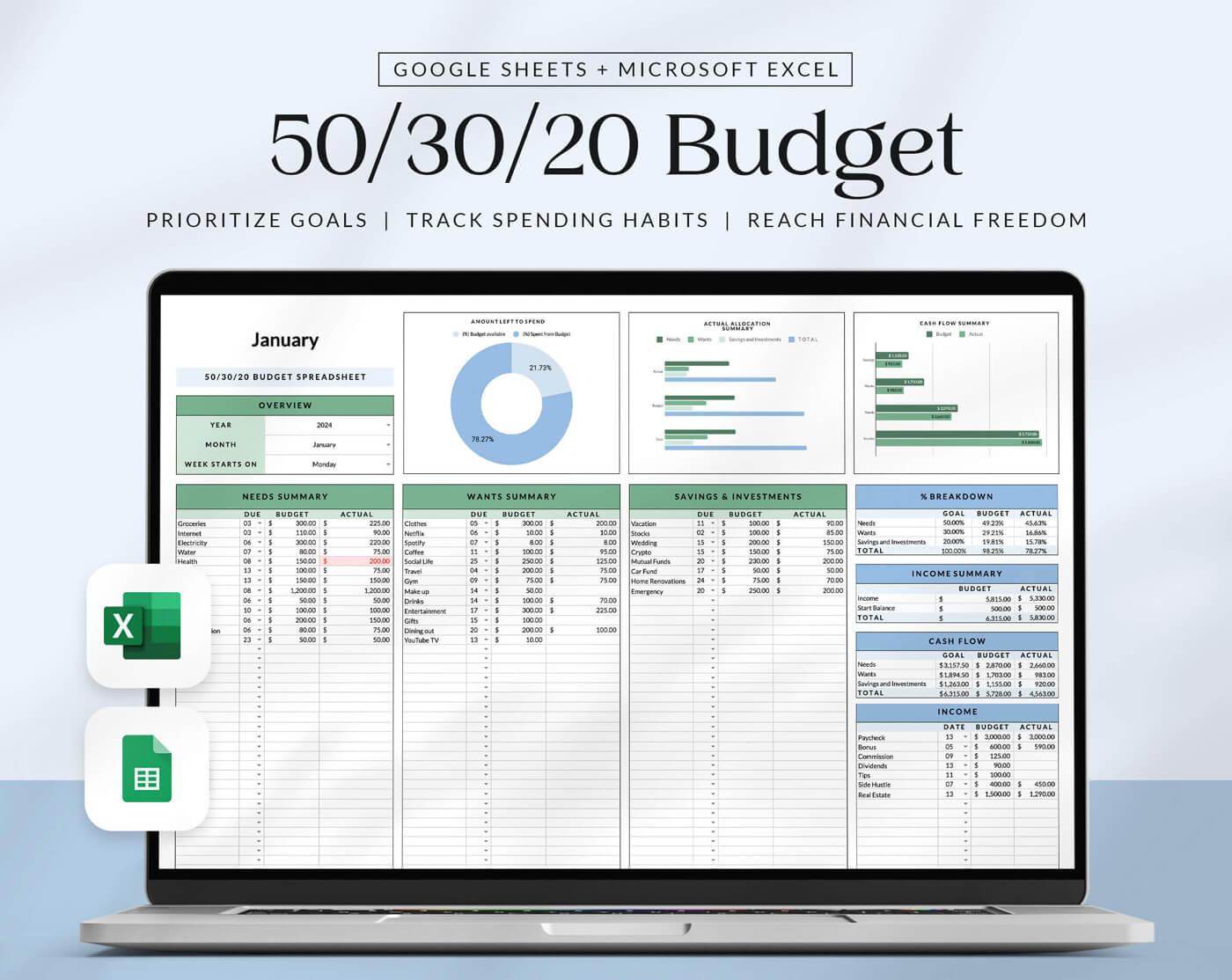 50/30/20 budget spreadsheet