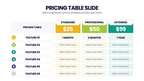 Pricing Table Infographics