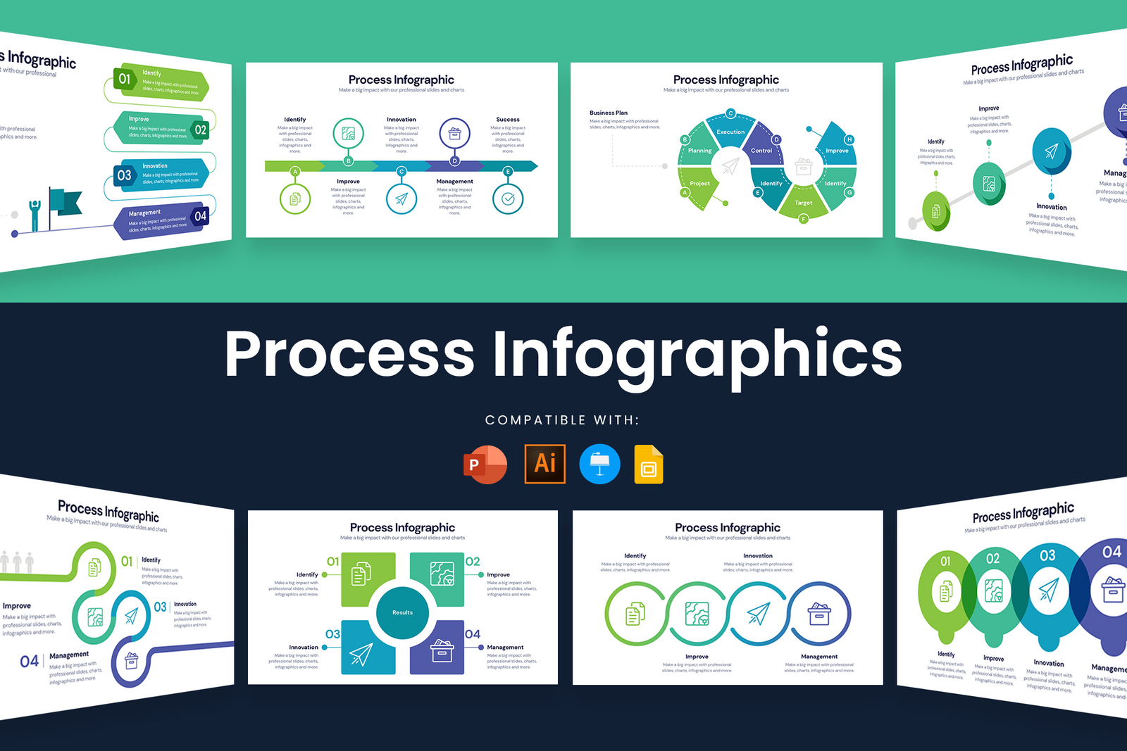 Process Infographic Templates for Illustrator, Powerpoint, Keynote and Google Slides